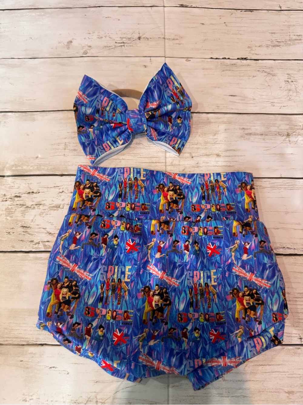 SOLD Spice Girls Retro Bubble Shorts & Bow Set 12M Blue 90s Boutique